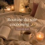 Femme se relaxant dans un environnement chic et apaisant en soirée.