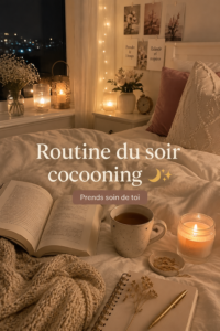 Femme se relaxant dans un environnement chic et apaisant en soirée.