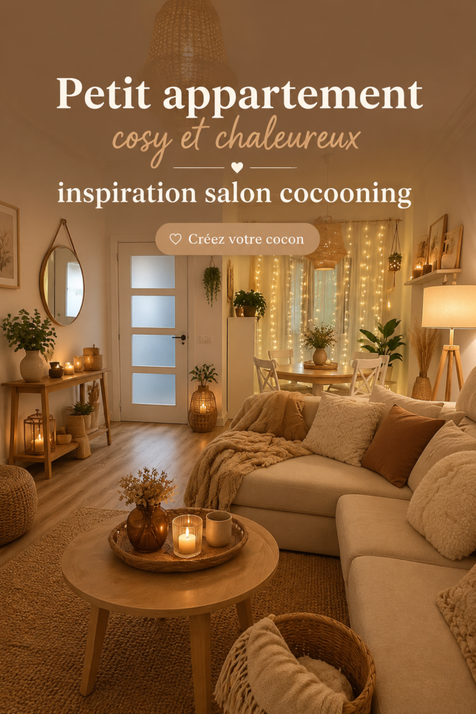 Un petit salon cosy et chaleureux, aménagé avec des coussins et un plaid.