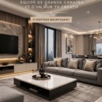 Salon moderne avec des grands canapés et une décoration soignée