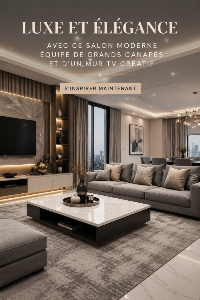 Salon moderne avec des grands canapés et une décoration soignée
