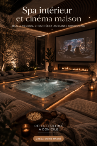Espace spa à domicile avec jacuzzi et cheminée pour des moments de détente