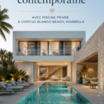 Vue extérieure d'une villa moderne avec piscine à Marbella