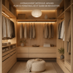 Exemple d'un dressing moderne au style Japandi avec du bois et des couleurs neutres