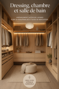 Exemple d'un dressing moderne au style Japandi avec du bois et des couleurs neutres