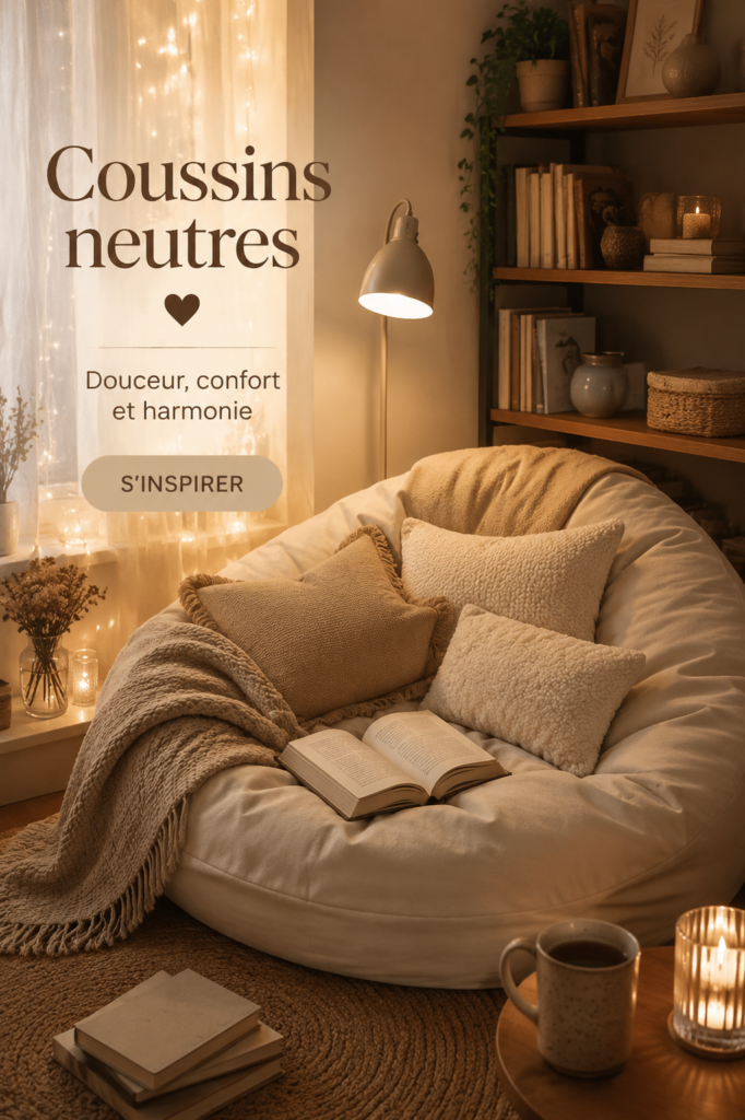 Coussins neutres en textures variées pour un intérieur cosy et élégant