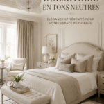 Chambre décorée en tons neutres, créant une ambiance apaisante et élégante.