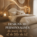 Un mur de lit en bois créatif avec un design 3D, apportant une touche moderne à la chambre.