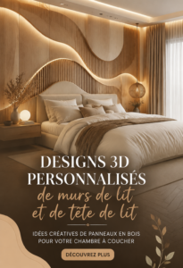Un mur de lit en bois créatif avec un design 3D, apportant une touche moderne à la chambre.