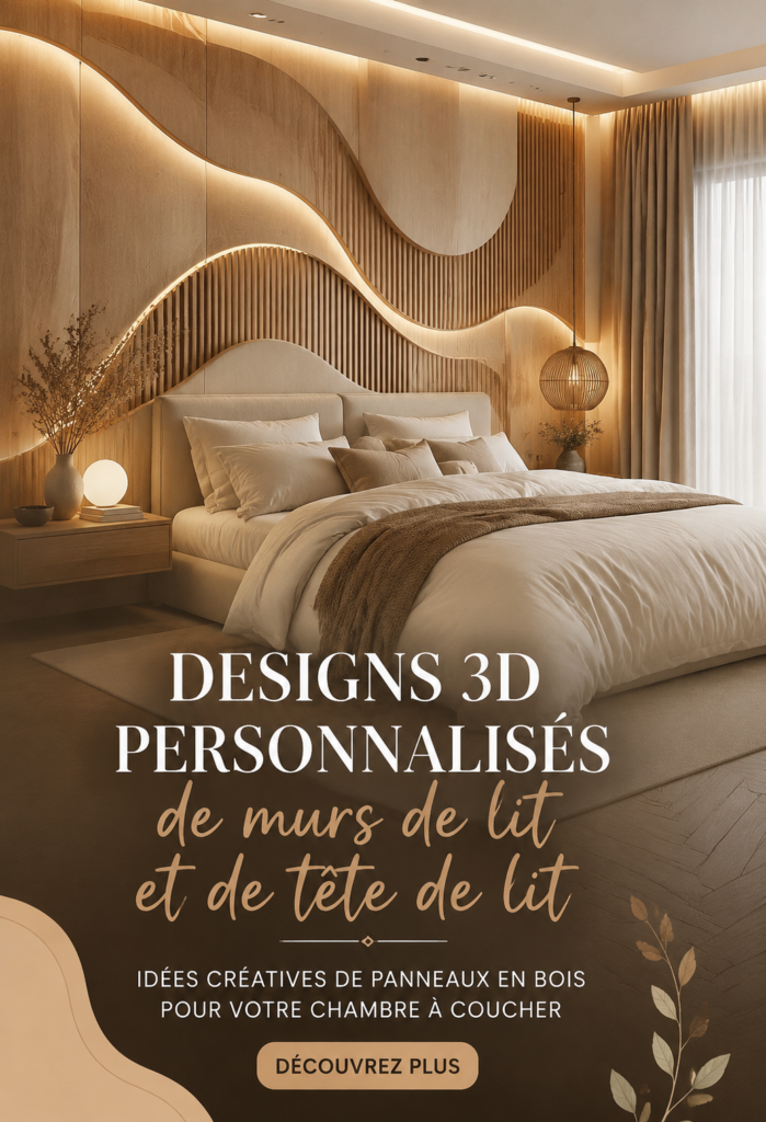 Un mur de lit en bois créatif avec un design 3D, apportant une touche moderne à la chambre.