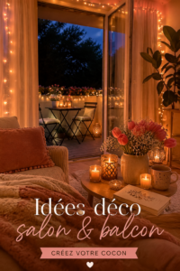 Un salon cosy avec des coussins confortables et des lumières douces.
