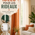 Collection de rideaux colorés et variés dans un salon moderne.
