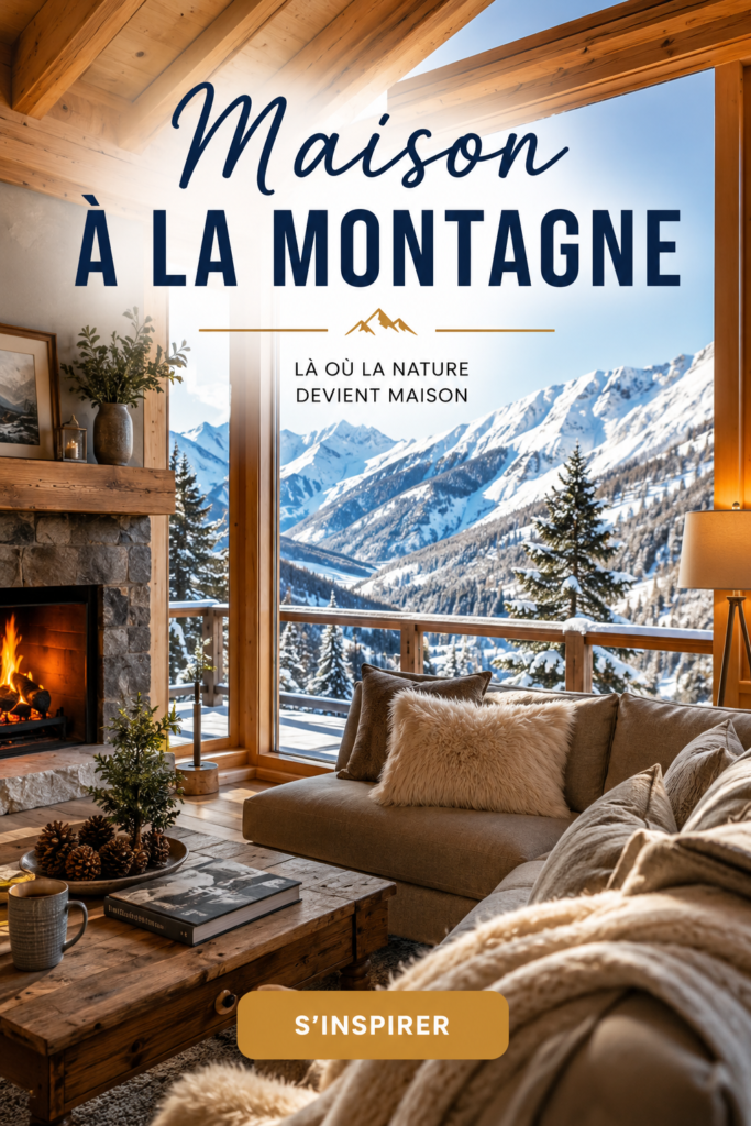 Maison à la montagne avec une architecture en bois, entourée de sapins