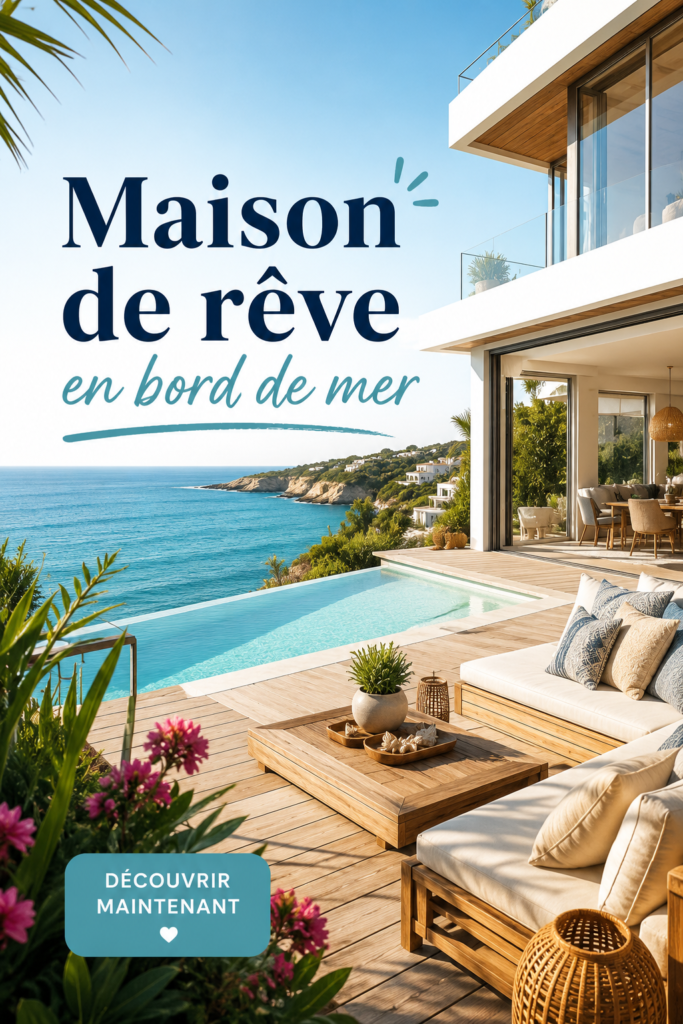 Vue d'une maison en bord de mer avec accès direct à la plage