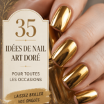 Manucure avec motifs dorés élégants sur des ongles courts