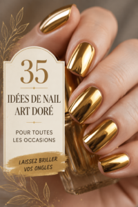 Manucure avec motifs dorés élégants sur des ongles courts