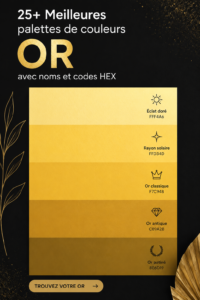 Exemple de palette de couleurs dorées élégantes avec différents tons et nuances.