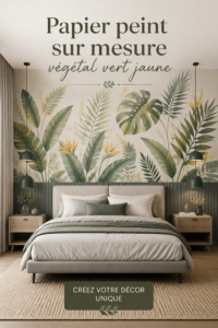 Intérieur moderne avec du papier peint végétal vert et jaune