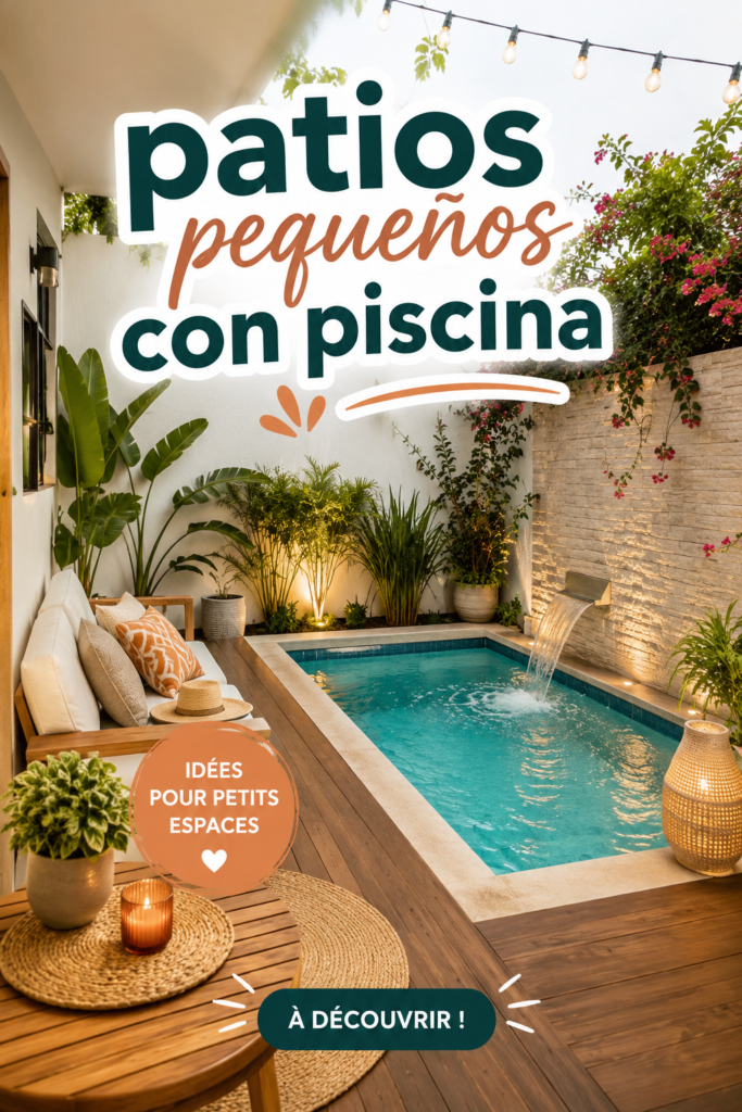 Un patio accueillant avec une petite piscine et des plantes luxuriantes, idéal pour se détendre.
