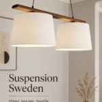 Suspension Sweden en textile blanc ancien et noyer, suspendue dans un intérieur moderne.