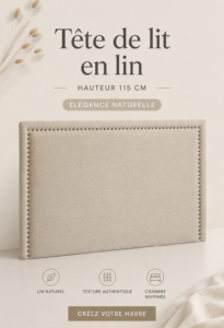 Tête de lit lin H115 cm Yliana avec un décor de chambre moderne