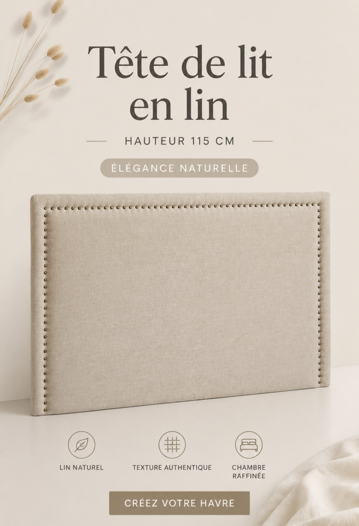 Tête de lit lin H115 cm Yliana avec un décor de chambre moderne