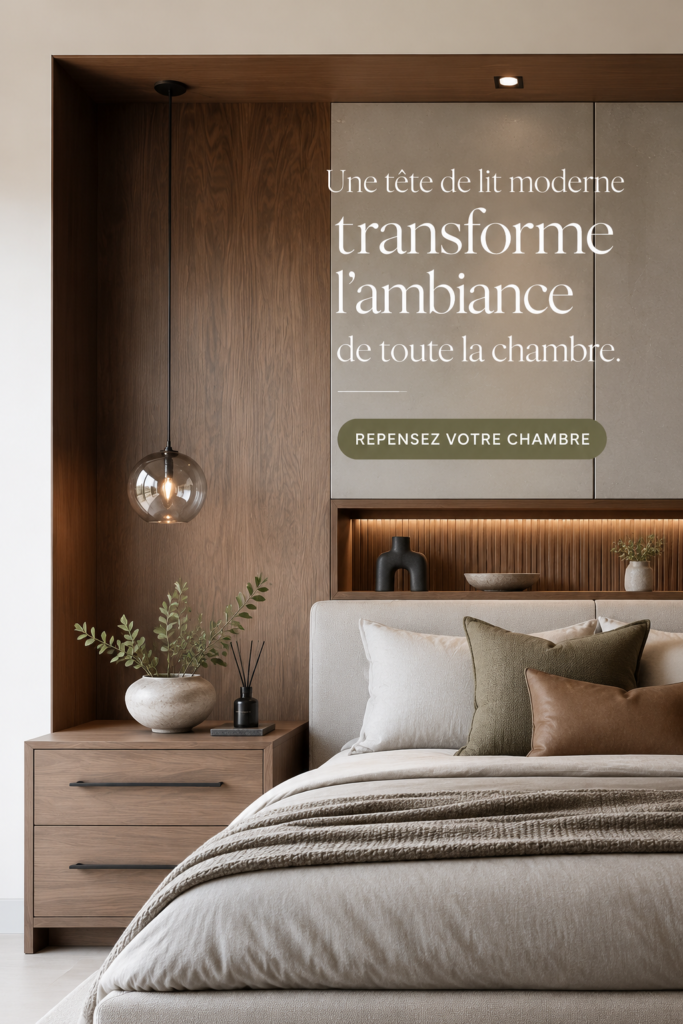 Tête de lit moderne en bois naturel dans une chambre élégante