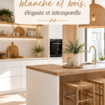 Cuisine moderne élégante avec des éléments en bois et blanc