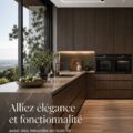 Une cuisine chic alliant armoires en bois et surfaces en marbre.
