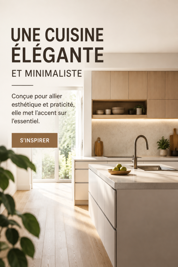 Cuisine minimaliste et fonctionnelle avec des lignes épurées et des matériaux modernes.