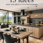 Cuisine grise élégante avec des éléments modernes et chaleureux