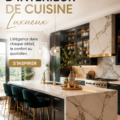 Cuisine moderne et luxueuse avec îlot central en marbre et appareils électroménagers haut de gamme.