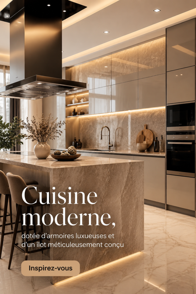 Cuisine moderne avec meubles luxueux et îlot design