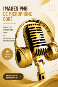 Un élégant microphone doré placé sur une étagère dans un salon chic, ajoutant une touche de glamour à la décoration.