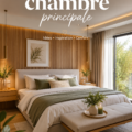 Chambre principale élégante avec des teintes apaisantes et des meubles modernes.