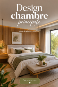 Chambre principale élégante avec des teintes apaisantes et des meubles modernes.