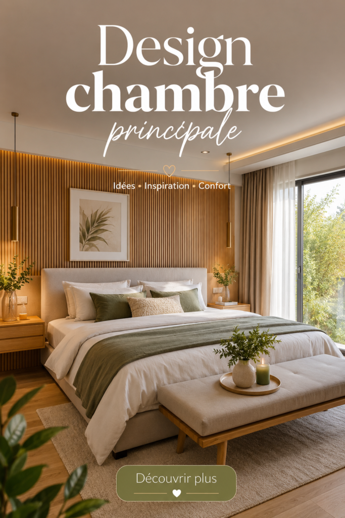 Chambre principale élégante avec des teintes apaisantes et des meubles modernes.