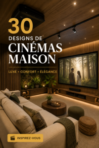 Salle de cinéma maison luxueuse avec un grand écran et des fauteuils confortables.