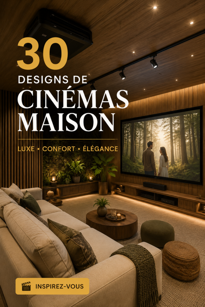 Salle de cinéma maison luxueuse avec un grand écran et des fauteuils confortables.