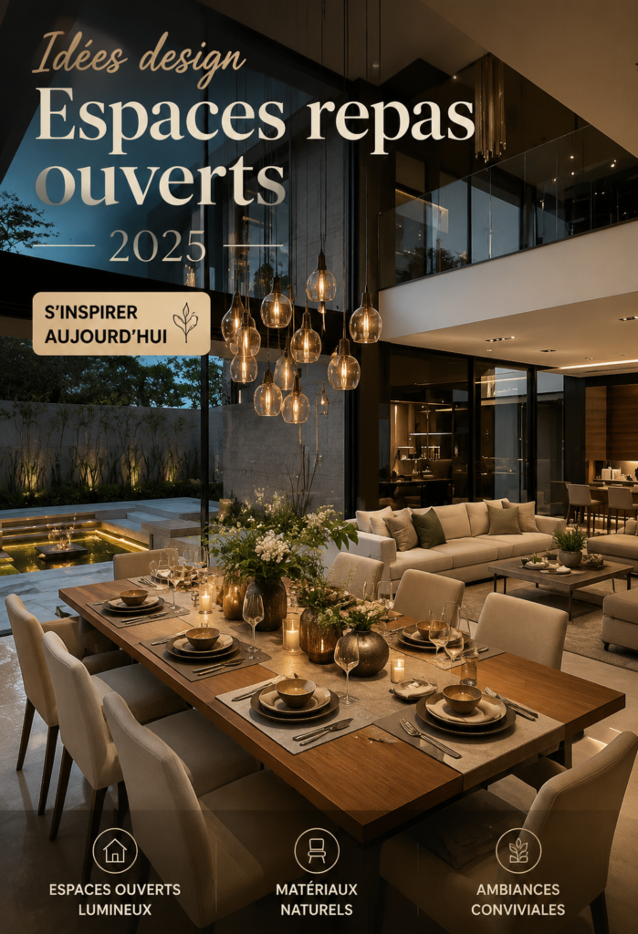 Salle à manger ouverte moderne et conviviale avec des meubles élégants