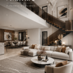 Un élégant duplex décoré avec goût, montrant un espace de vie chaleureux et moderne.
