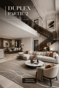 Un élégant duplex décoré avec goût, montrant un espace de vie chaleureux et moderne.