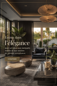 Intérieur d'un salon élégant avec des sols en bois et des meubles en velours