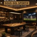 Aménagement d'un lounge sportif avec billard et home theater