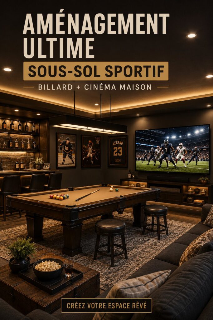 Aménagement d'un lounge sportif avec billard et home theater