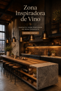 Coin vin décoré dans un style élégant avec étagères en bois et bouteilles de vin embellissant l'espace