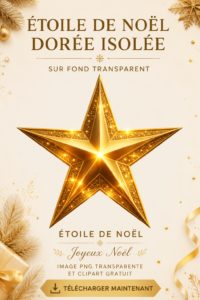 Étoile de Noël dorée brillante sur fond blanc, une touche de luxe pour les décorations