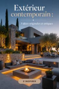 Espace extérieur contemporain avec une terrasse élégante et des plantes minimalistes