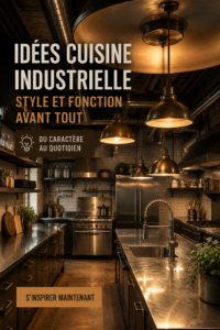 Une cuisine moderne avec un design industriel alliant métal et bois.