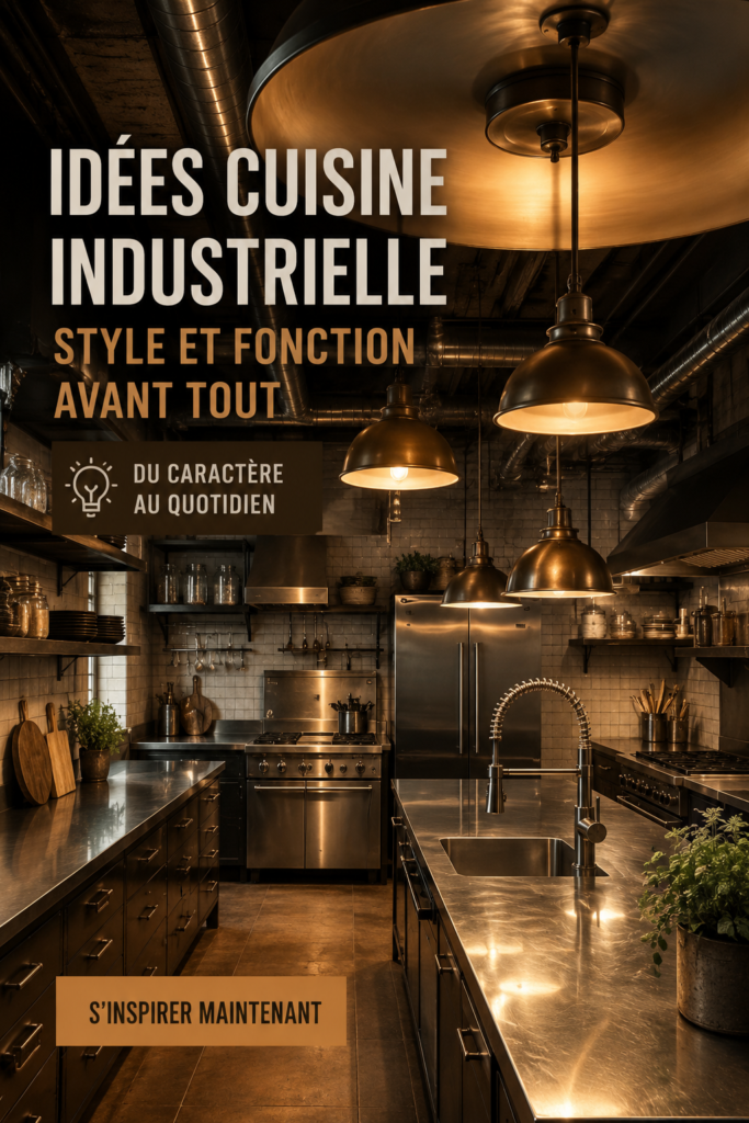 Une cuisine moderne avec un design industriel alliant métal et bois.